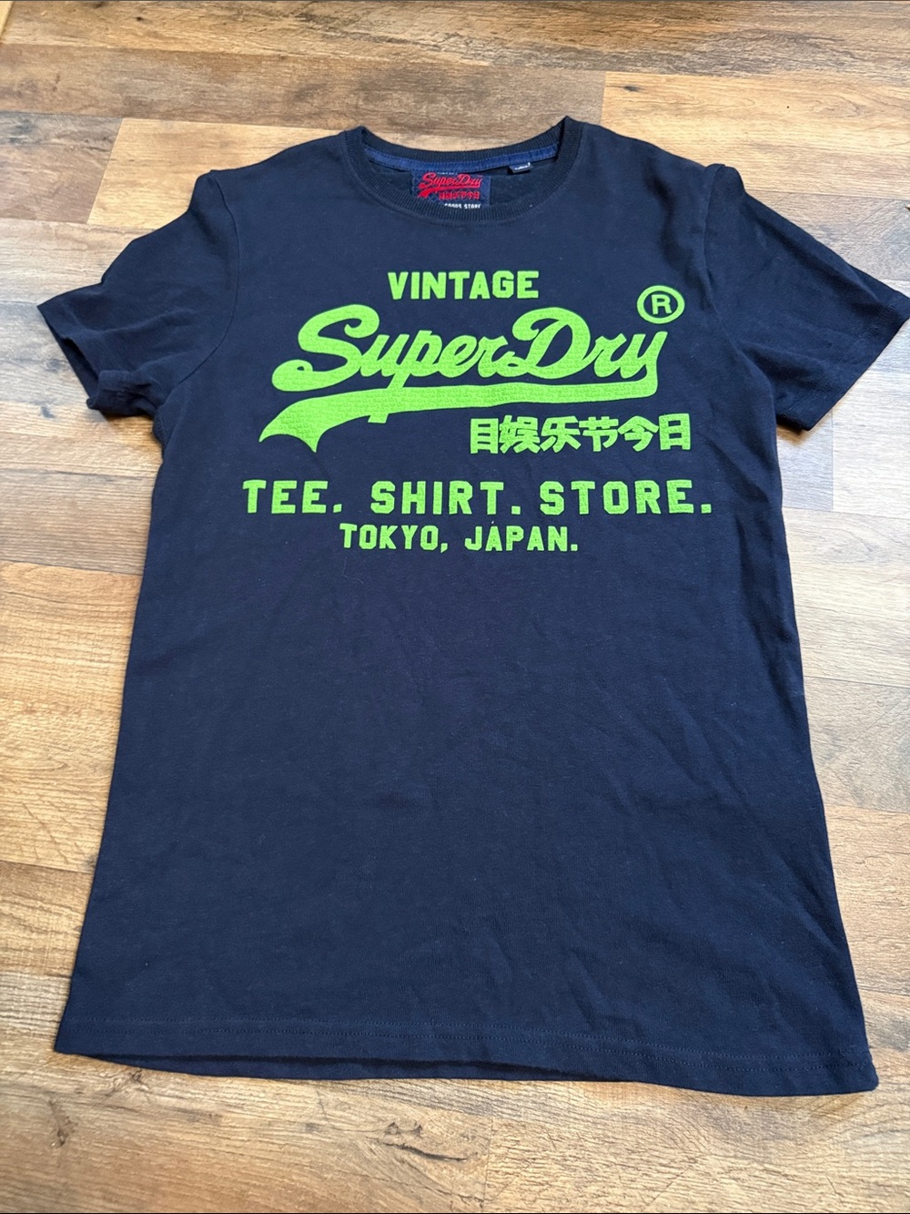 Superdry Black Short Sleeve Tee with Neon Green Logo